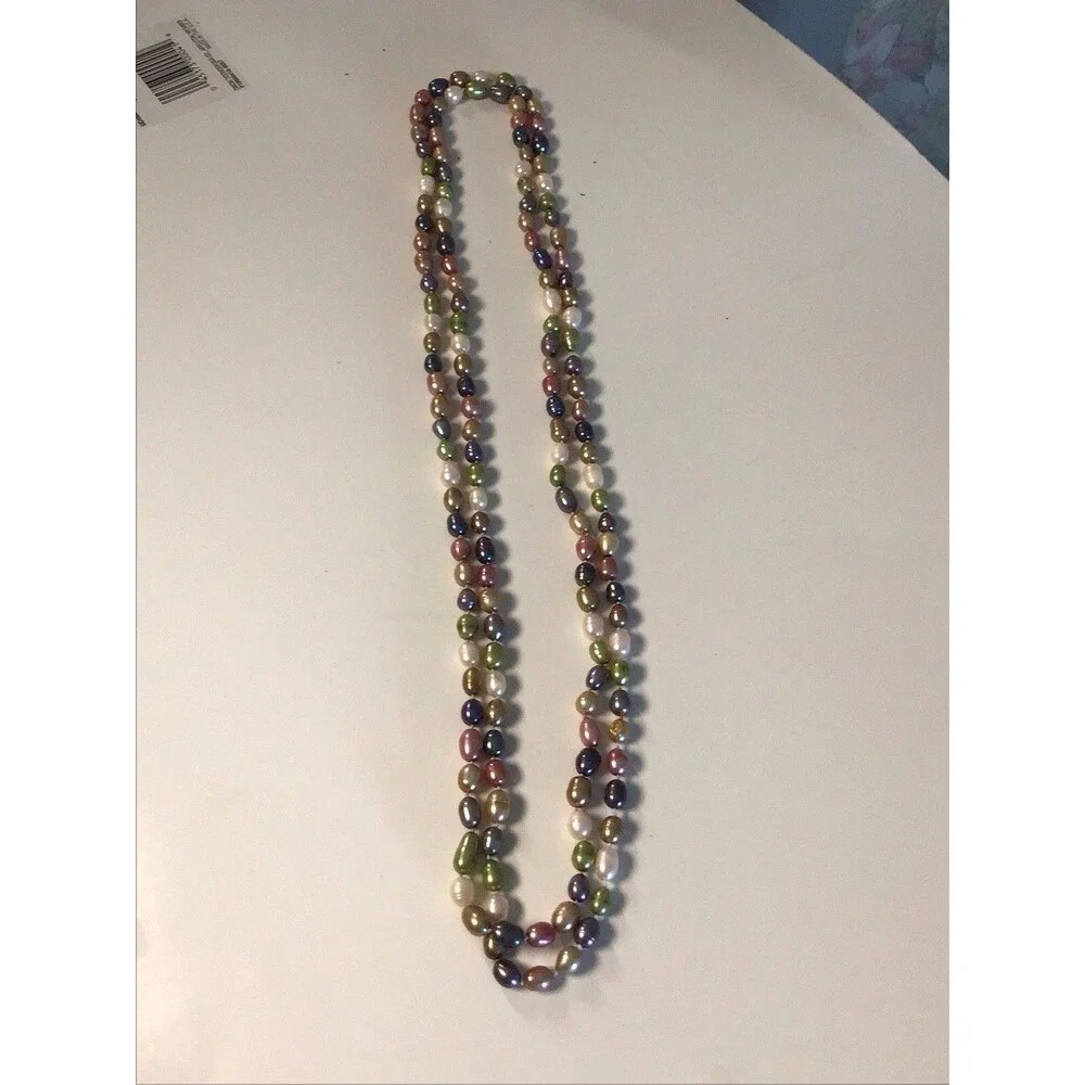 Vintage 30-inch Multicolor Freshwater Rice/Oval Pearl Necklace, Oval AAA Quality